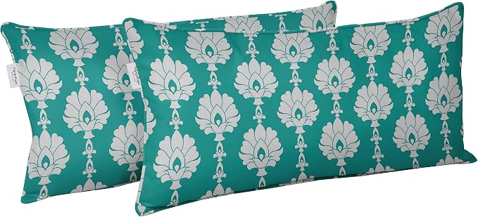 Indoor/Outdoor Polyester Fabric Lumbar Pillow Cover, All-Weather Waterproof Rectangular Cushion Case for Patio Furniture, 12 x 20 Set of 2 - Block-57
