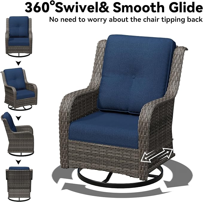 7 Piece Outdoor Wicker Patio Furniture Set, Outdoor Swivel Rocker Patio Chairs Set with Thickened Olefin Cushions, High Back and Deep Seating, Hand-Woven PE Rattan for Porch, Deck