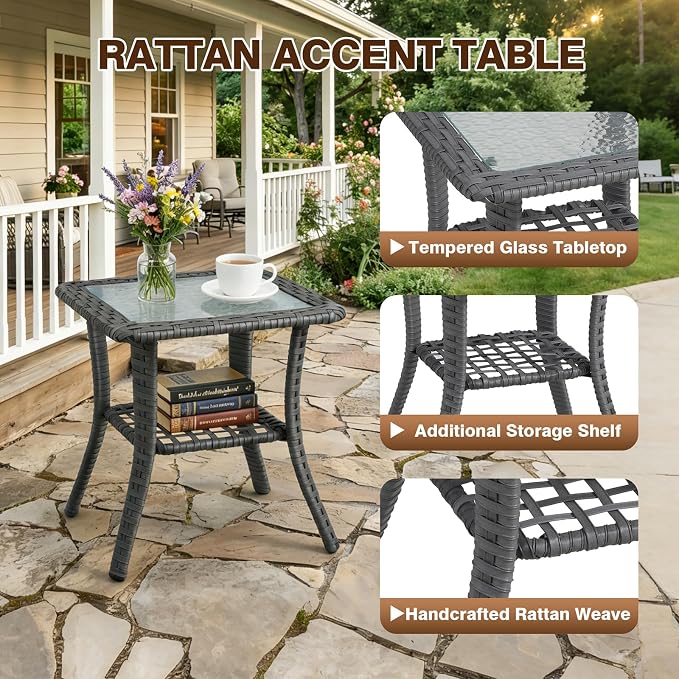6 Piece Patio Furniture Set With Fire Pit ,360°Swivel Patio Chairs Set of 2,Outdoor 2 Sofas,Side Table,Cozy 60,000 BTU Square Fire Pit Table, All-Weather Wicker Patio Set With 6 Inch Thick Cushions