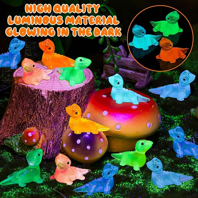 300PCS Luminous Mini Resin Lizards Tiny Glow Lizard Figurines Bulk | 6Colors Miniature Lizard Animal Figurines Glow in The Dark, Micro Moss Garden Landscape, Dollhouse DIY, Birthday Party Decor