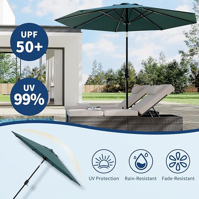 Garvee 10FT Patio Umbrella - Outdoor Table Umbrella with Smooth Crank Lift, Push Button Tilt and 8 Sturdy Ribs - Market Umbrella UV Protection Waterproof for Pool, Deck, Yard, Garden