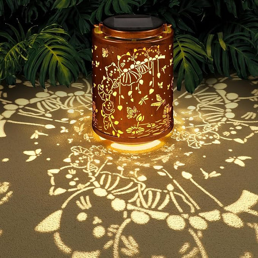 Cat Solar Lanterns Metal Hanging Garden Decor Birthday Gifts for Women | Solar Lights Waterproof Outdoor Decoration for Outside LED Lanterns for Yard Patio Lawn Gifts for Mon Grandma