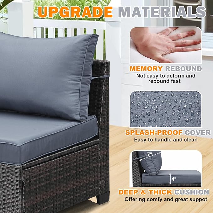 5 Pieces Patio Furniture Set,Wicker PE Rattan Outdoor Sectional with Cushion & Coffee Table, Patio Conversation Sofa for Garden, Backyard, Poolside, Grey