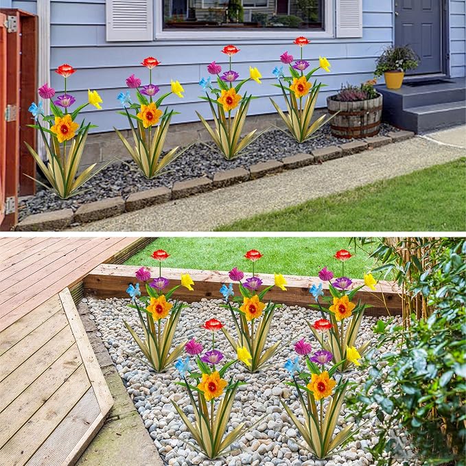 Homight Metal Agave Plant Outdoor Decoration Outdoor Garden Decoration Daffodils Flowers Mexican Yard Art Daffodils Flowers Decorative Garden Gift (2 Big Colorful)