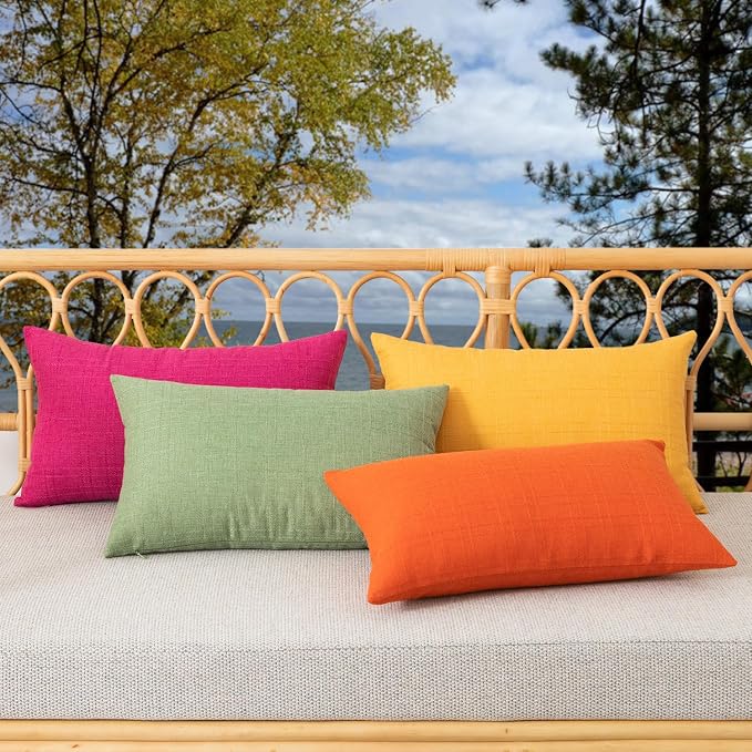 Kevin Textile Outdoor Waterproof 12”x24” Pillow Covers 2 Pack, Sage Green | Water Resistant, Soft Faux Linen-cotton Yarn-dyed Woven Texture Throw Pillow Covers for Tent Patio Garden Couch Sofa