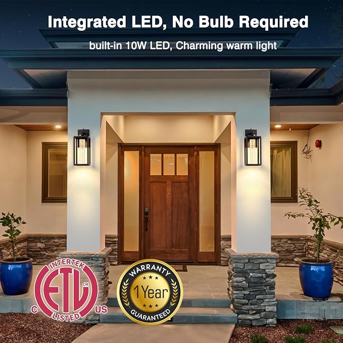 VIANIS Large Oil Rubbed Bronze Exterior Lighting Fixtures Wall Mount for House, Farmhouse Built-in LED Outdoor Wall Lantern, 100% Aluminum Waterproof Dusk to Dawn Exterior Sconce Lights for Garage