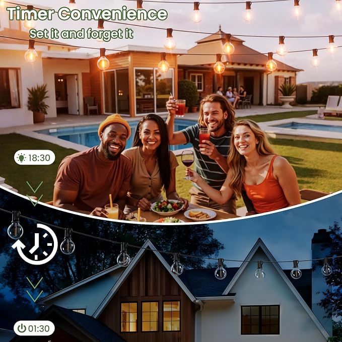 Svater Solar Outdoor String Lights 30 FT, G40 Patio Lights Shatterproof Dimmable Vintage Edison Bulbs, Solar Powered Weatherproof Light for Patio, Backyard, Garden, Bistro, Warm White