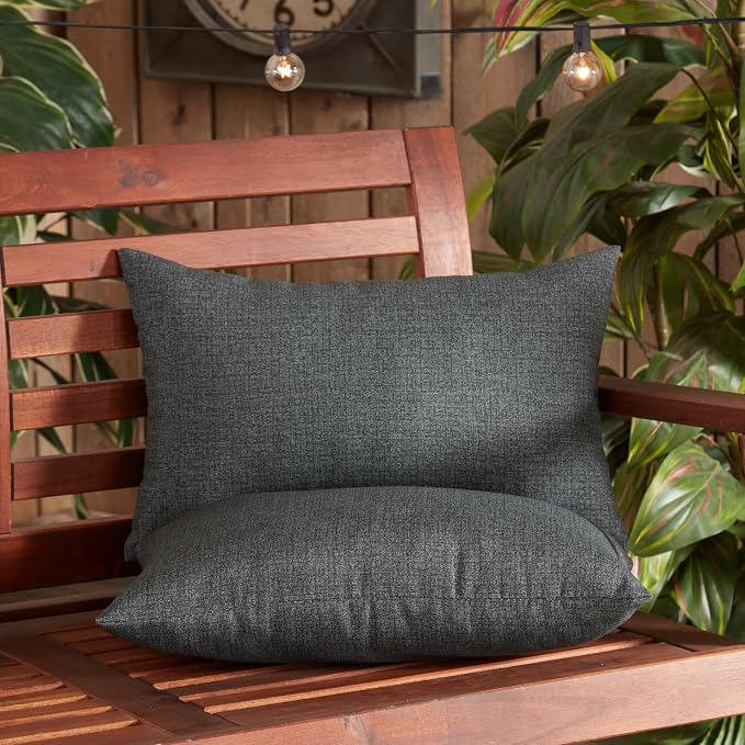 Greendale Home Fashions 2-Pack Outdoor 19x12 inch Rectangle Decorative Throw Pillow, Graphite