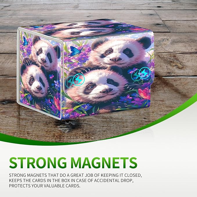 Card Deck Box for MTG, Cards Storage Box Fits 120+ Sleeved, Leather Small Size Strong Magnetic Closing Card Case for Board Games Magic TCG CCG Baseball Collection, Butterfly Panda