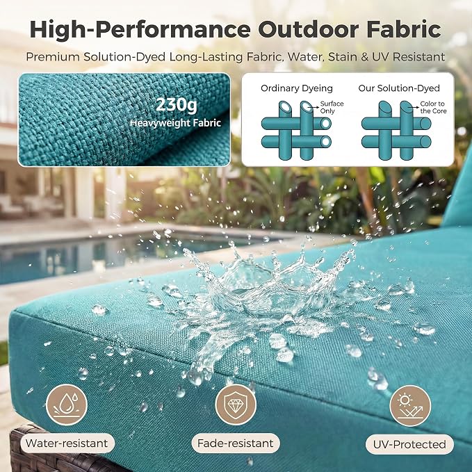 NICESOUL 7 Piece Outdoor Furniture Set with Firepit Natural Gas & Propane, Plus Size Big Modern Patio Conversation Couch, 29.3 High Back Comfy Sectional Sitting Group, Brown Rattan and Teal Cushoin
