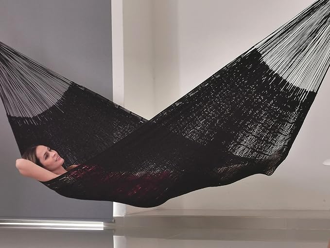 Traditional Mayan Hammock - Hammock Made with Thick Cotton Thread (Black, Small)