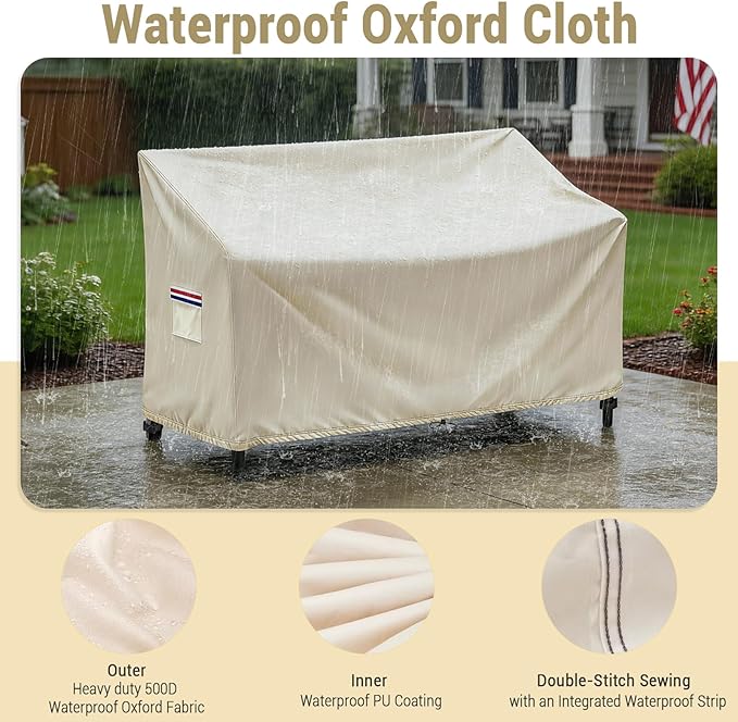 Patio Bench Cover,500D Outdoor 2-Seater Waterproof Outdoor Loveseat/Glider/Sofa/Furniture Cover,Beige - 74"L x 28"W x 33"H