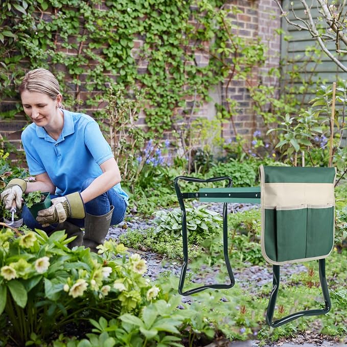 Roixeeds Garden Kneeler and Seat Foldable Gardening Bench Stool with Tool Bag Pouch EVA Foam Pad Outdoor Practical Garden Tools for Kneeling and Sitting Sturdy and Lightweight, Green