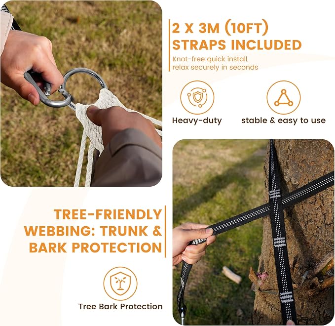 Lazy Daze Hammocks Rope Hammock with Pad, Spreader Bar, Carabiners, Tree Straps, Chains for Outside Patio- Max 450 Lbs, Beach