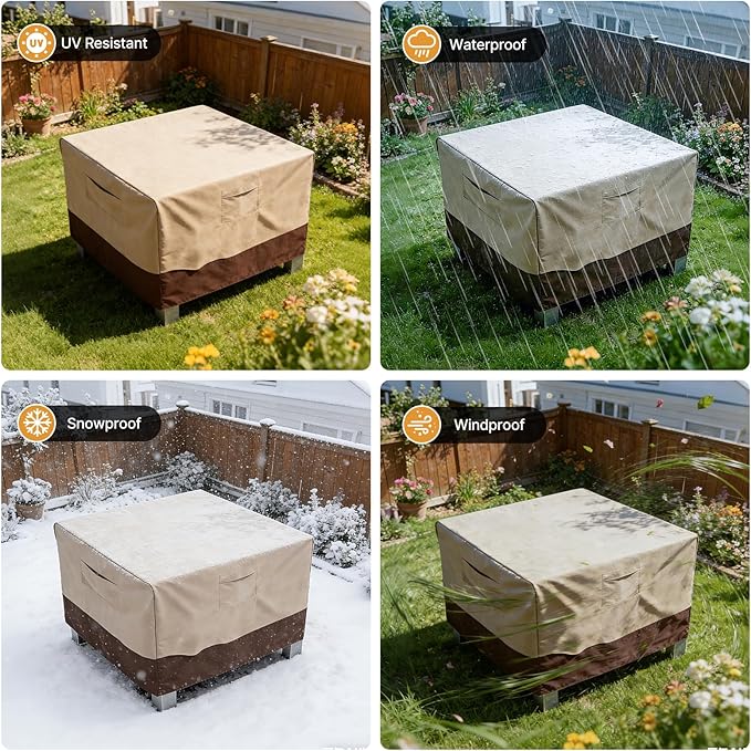Vailge Rectangular/Oval Patio Table Cover, Heavy Duty and Waterproof Outdoor Lawn Patio Furniture Covers (Beige&brown, 84"Lx84"Wx28"H)
