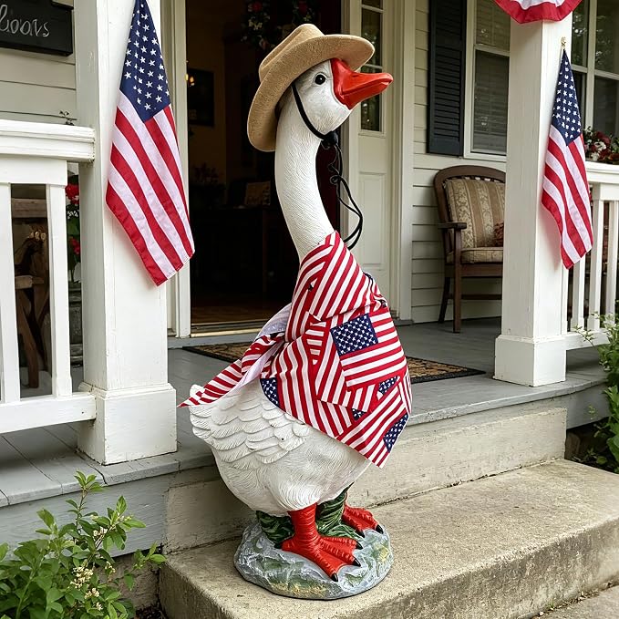 Porch Goose Statue Outdoor 20" Large White Porch Goose Garden Decor,Goose Sculpture for Lawn,Patio,Balcony,Yard Ornament,Cute Resin Goose Figurine Gifts for Mom Grandma Women