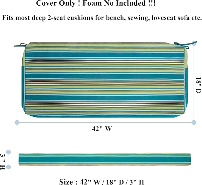 FUNHOME Outdoor Cushion Covers,42" x 18" x 3", No Insert! Patio Cushion Covers Replacement for Outdoor Furniture,Water Resistant Patio Bench Loveseat Covers 1 Pack, Green Stripe(Covers ONLY)