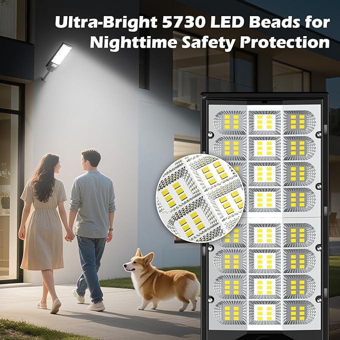 Solar Street Lights Outdoor, Dusk to Dawn Solar Powered LED Lighting Waterproof, Wide Angle Light, Motion Sensor & Remote Control, IP65 Waterproof, Long-Lasting, for Patio, Yard, Outside