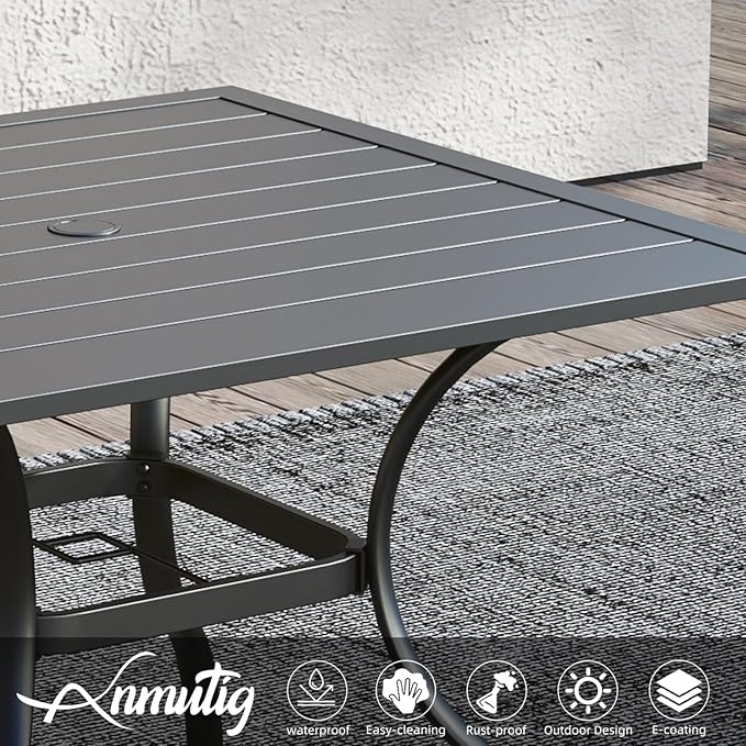 Anmutig Outdoor Square Table and 4 Chairs Set, 2.92 ft Patio Table with Umbrella Hole and Beige Chairs Small Furniture 5 Piece