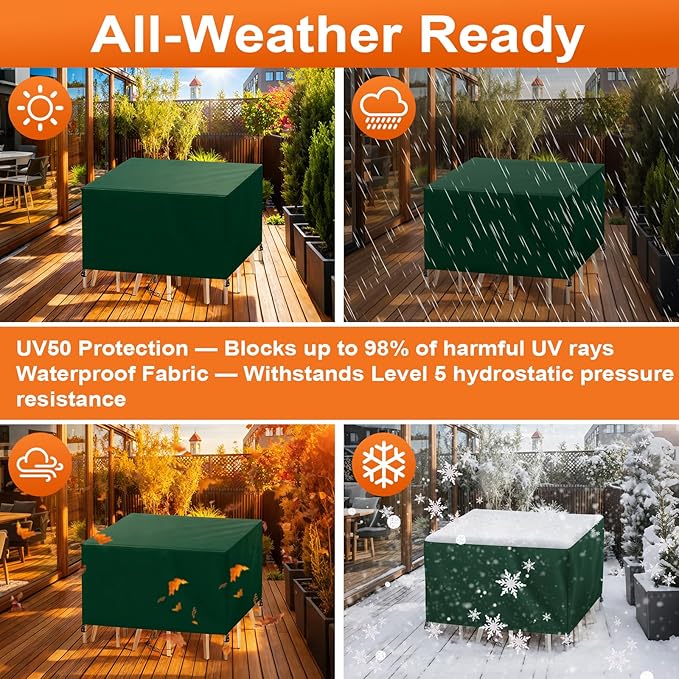 Patio Furniture Cover Rectangle 76"(L) x 36"(W) x 28"(H), Custom Heavy Duty 420D Waterproof Outdoor Cover with Drawstring & Buckles for Table Chair Garden, Green