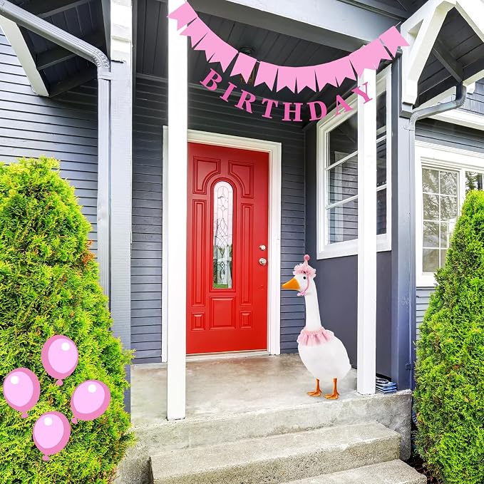Birthday Porch Goose Outfit Lawn Clothes Hat and Tutu Collar Plastic Outfits for 23" 17" Cement Goose Outdoor Garden Lawn Art Decor(Light Pink,Star)
