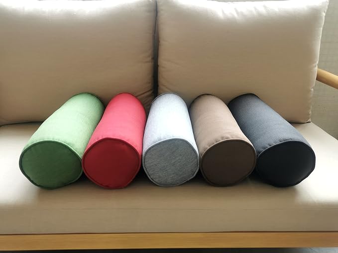 Indoor/Outdoor Bolster Pillows, 16x6 inches Solid Round Lumbar Cylinder Throw Pillows for Outdoor Furnitures, Set of 2, (Light Grey)