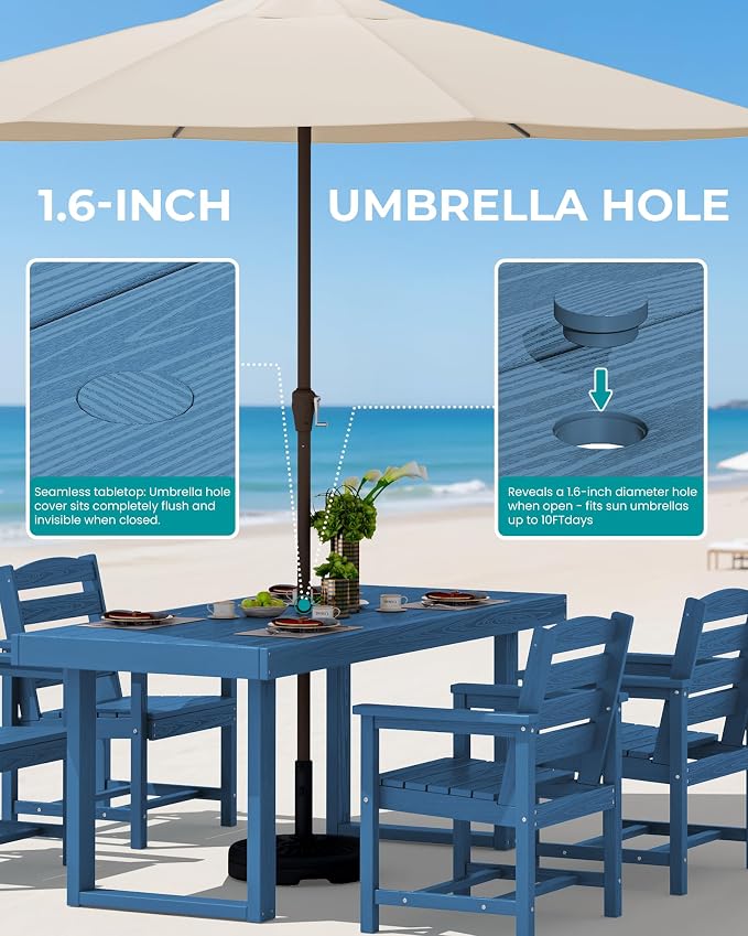 SERWALL HDPE Outdoor Dining Set for 6, 67'' Patio Table and Chairs Set | with Armchair Seat
