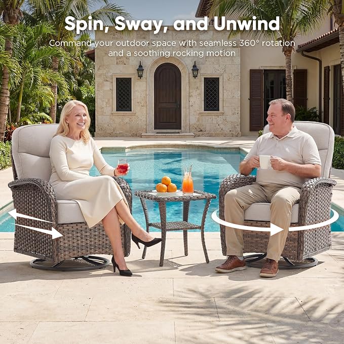 HUMMUH 9-Piece Patio Furniture Set with Upgraded 6" Thick Cushion - High Back Outdoor Swivel Rocker Chairs with 3-Seater Sofa Set of 2,Wicker Outdoor Conversation Set for Deck, Porch, Yard, Poolside