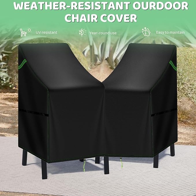 Stackable Patio Chair Covers Waterproof 2 Pack, 420D Outdoor Chair Covers for High Back Stacking Chairs, Fits 4-6 Chairs, 25.6" L x 29.5" W x 47" H, Black