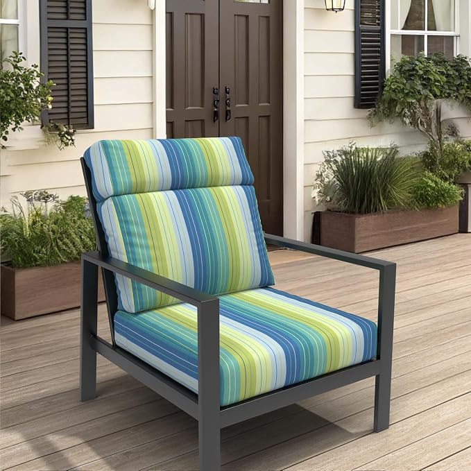 Covers & All Sunbrella Outdoor Cushions, High Back Outdoor Chair Cushions with Supportive Foam Seat and Poly Fill Back, Made with Waterproof, Stain & Fade Resistant Sunbrella Fabric for Patio Chairs