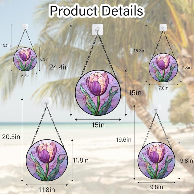 DASTOLL Stained Glass Window Hanging Purple Tulips Flower 6.3" - Suncatcher Door Garden Sun Catcher Home Decor Birthday Mother's Day for Mom Men Woman Parents Her Nana Friend