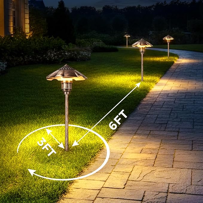 Low Voltage Landscape Lighting 4-Pack, Aluminum 12-24V AC/DC 2900K Pathway Lights, Waterproof Oil Rubbed Bronze Color Wired Path Lights with Connectors for Walkway Yard Garden