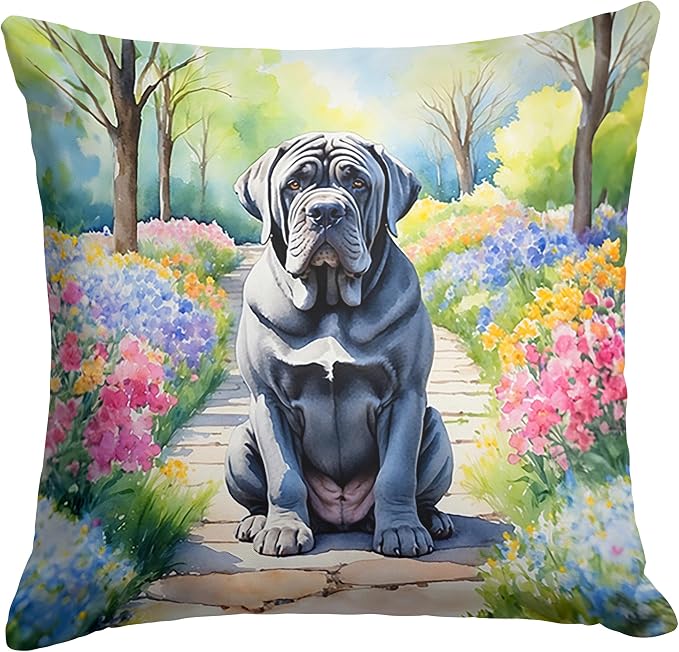 Caroline's Treasures Neapolitan Mastiff Spring Path Throw Pillow Machine Washable, Indoor Outdoor Decorative Pillow for Couch, Bed or Patio, 18Hx18W