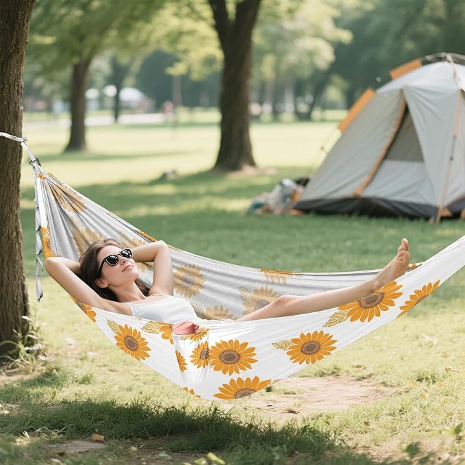 Camping Hammock Outdoor Hammocks for Outside Sunflower White Beach Trees Portable Lightweight with Pockets Tree Straps Indoor Small