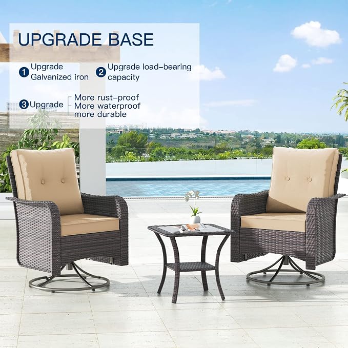 Kullavik 13PCS Outdoor Patio Furniture Set,PE Wicker Rattan Sectional Sofa Patio Conversation Sets with 43" 55000BTU Gas Propane Fire Pit Table,Swivel Rocking Chairs Set,Sand