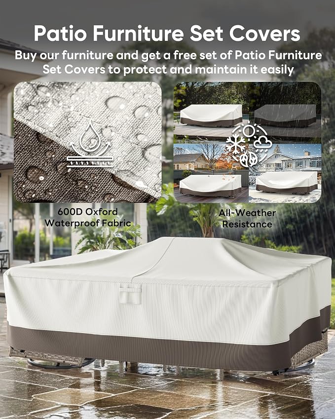 10-Piece Furniture Set-Patio Rocking Chairs Set of 4 Outdoor Rattan Sofa Sets with Coffee Table Outdoor Patio Furniture Sets for Deck Porch Garden Balcony Poolside-Brown/Blue