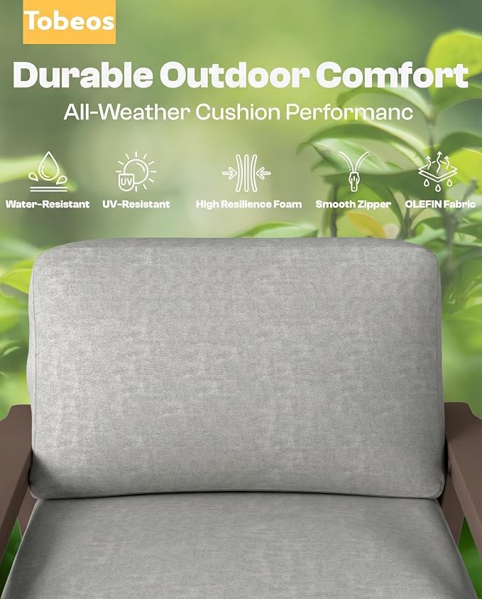 2 Piece HDPE Outdoor Furniture Set with Gray Cushions (Brown Frame) | All-Weather HDPE, Modular Design, Extra-Deep Seating, Thick Cushions, Ideal for Backyard, Deck & Porch