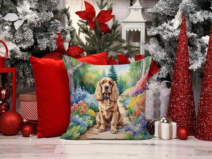 Caroline's Treasures Cocker Spaniel Spring Path Throw Pillow Machine Washable, Indoor Outdoor Decorative Pillow for Couch, Bed or Patio, 14Hx14W