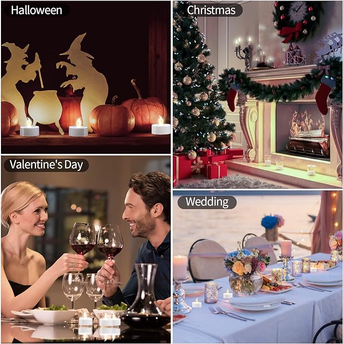 KOABY 50 Pack Warm White LED Tea Lights, Last 100H+, Flickering Flameless Battery Operated Tea Lights for Decor