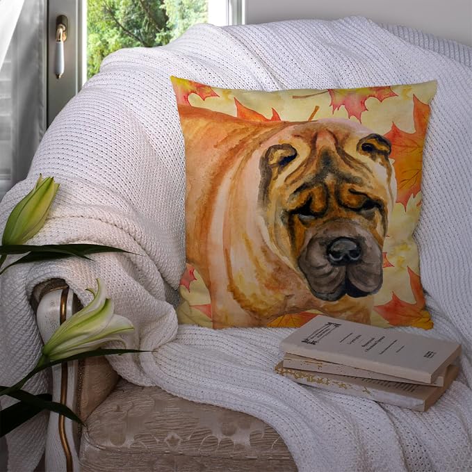 Caroline's Treasures BB9922PW1414 Shar Pei Fall Fabric Decorative Pillow, Yellow Machine Washable, Indoor Outdoor Decorative Pillow for Couch, Bed or Patio, 14Hx14W