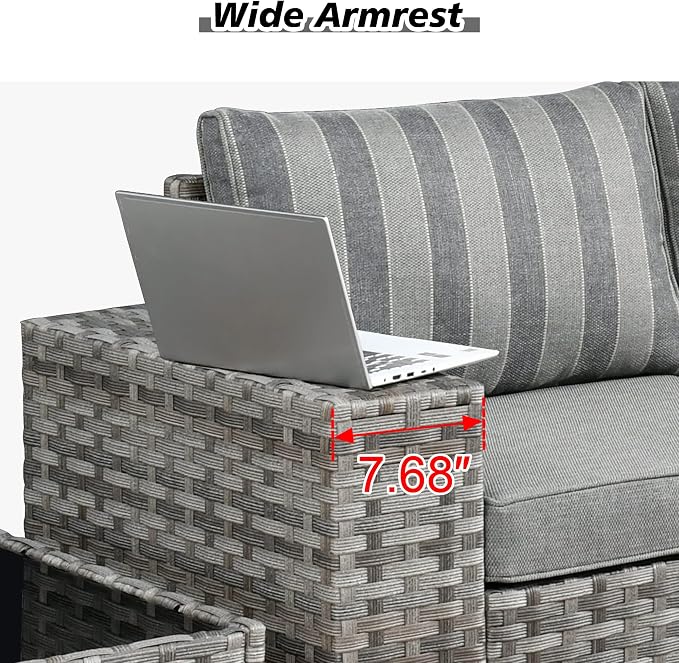 HOOOWOOO 10 Piece Modular Patio Outdoor Sectional Furniture Set with Gas Propane Fire Pit Table,Wicker Conversation Sofa Set with Swivel Chairs,Outside Couch Set(Grey Stripes)