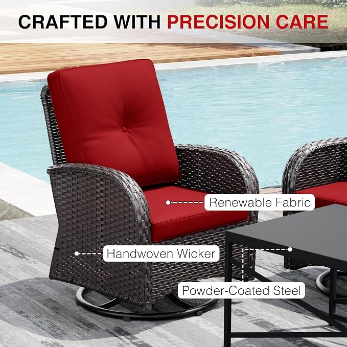Joyside Wicker Patio Furniture Set, 6 Piece Outdoor Furniture Set with Thickened Cushions, High Back, Deep Seating, Wide Armrest, Outdoor Swivel Rocker Chairs for Porch, Deck