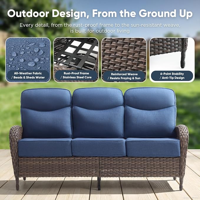 8-Piece Patio Furniture Set with Upgraded 6" Thick Cushion - High Back Outdoor Swivel Rocker Chairs with 3-Seater Sofa, Coffee Table,Wicker Outdoor Conversation Set for Deck, Porch, Yard, Poolside