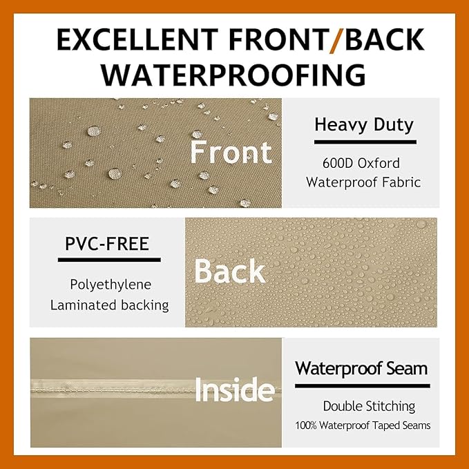 Heavy Duty Outdoor Sectional Sofa Cover, Waterproof 600D Patio Sectional Couch Covers, Lawn Patio Furniture Cover (Desert Khaki, 130"x100"(L-Shaped-Right Facing))