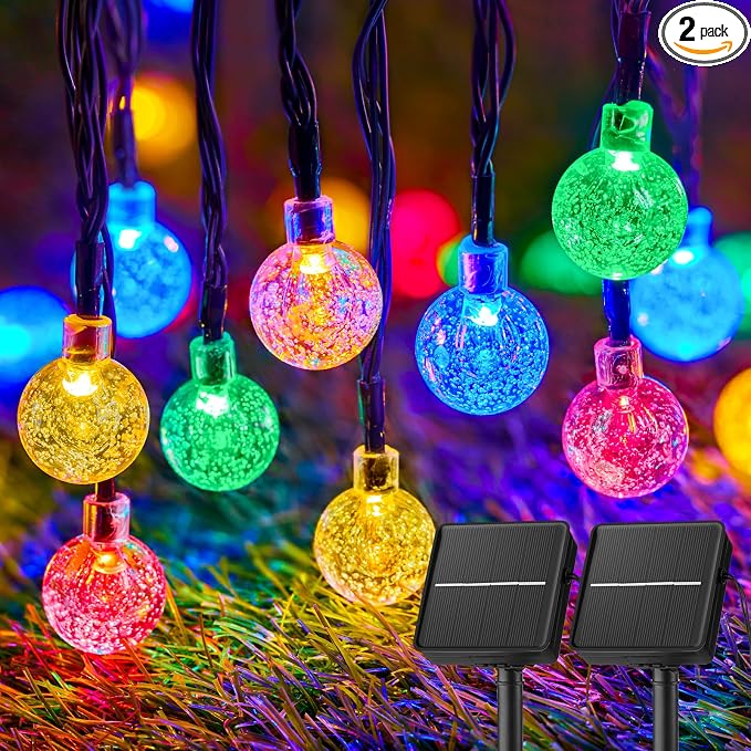 Brightown Solar String Lights Outdoor Waterproof, 2-Pack 120 LED 72Ft Total, Solar Powered Globe Patio Lights with 8 Lighting Modes for Garden Yard Porch Wedding Party Decor (Multicolor)