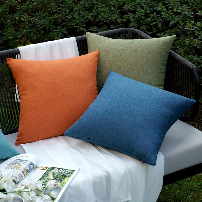 EMEMA Outdoor Waterproof Navy Blue Pillow Covers 18x18 Inch Rustic Decorative Throw Pillow Covers Cushion Case Square for Patio Sofa Couch Home Bed Farmhouse Car Decor Set of 2