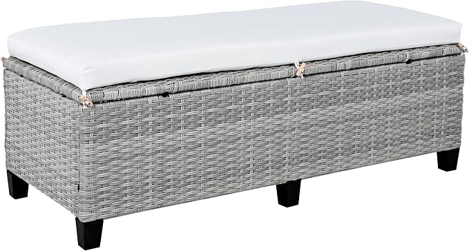 GDFStudio Brava Patio 5-Piece Conversation Set, Outdoor Rattan Sectional Sofa Set with Extendable Side Tables, Dining Table and Bench, L Shaped PE Wicker Furniture Set for Garden, Poolside, White