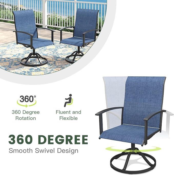 5 Pieces Patio Dining Set, Outdoor Furniture of 37.8" Square Patio Table and Patio Swivel Chairs for Backyard Lawn Garden, Black Table and Dark Blue Chairs