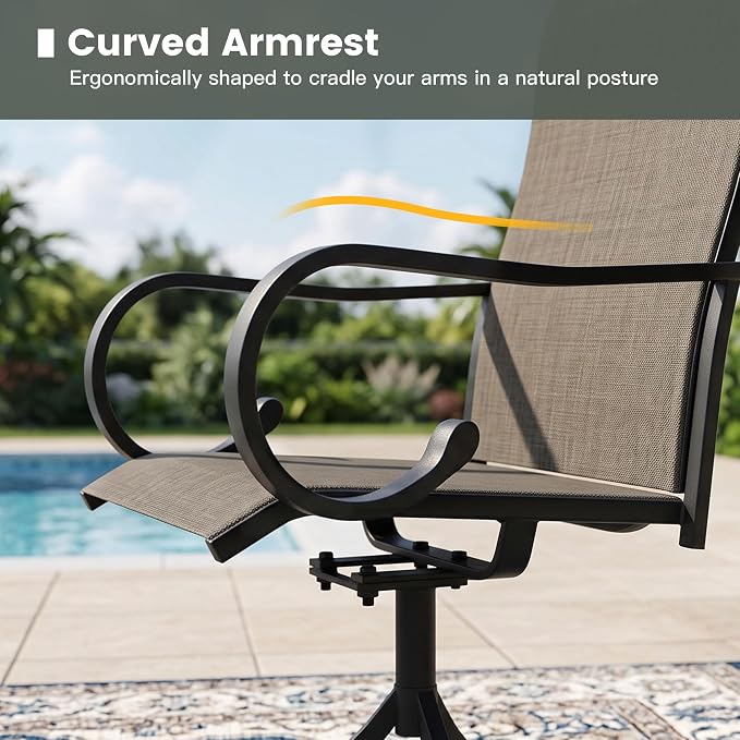 3 Pieces Patio Dining Set, 2 Outdoor Swivel Dining Chairs with 18.5" Round Outdoor Dining Table, All Weather Textilene Patio Chairs and Metal Table for Garden Backyard, Mixed Brown & Black
