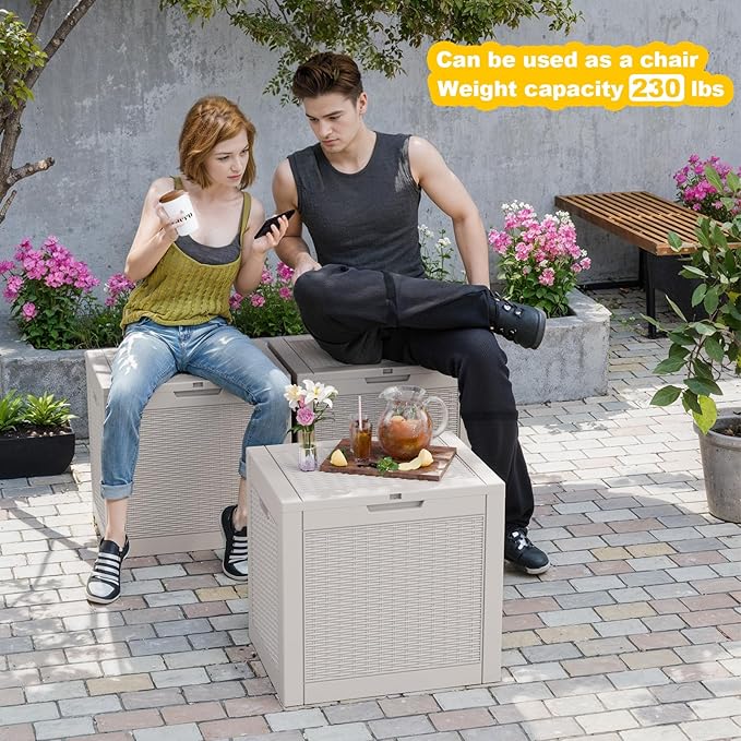DRATO 31 Gallon Deck Box, Outdoor Storage Box for Patio Cushion, Garden Tools, Waterproof Resin Storage Box (Gray, 31 Gallon)